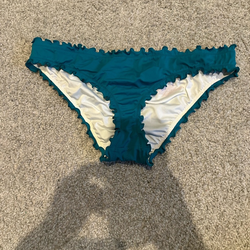 Teal and White Ruffled Bikini Bottom
